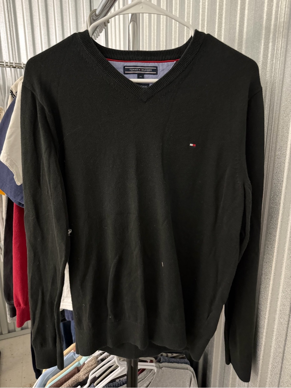 Tommy Hilfiger Black V-Neck Sweater with Logo